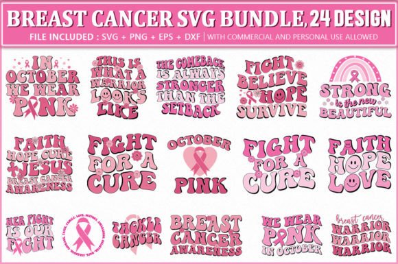 Breast Cancer SVG Bundle, Retro SVG