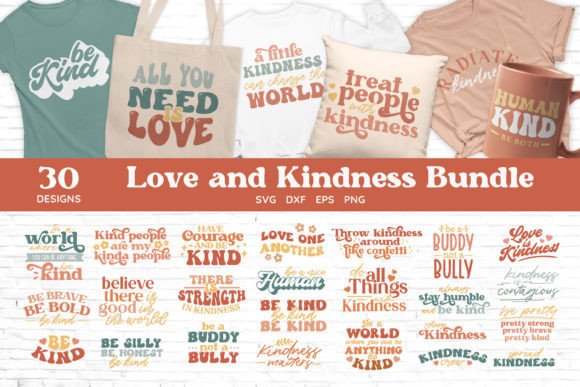 Love and Kindness Svg Bundle Retro Svg