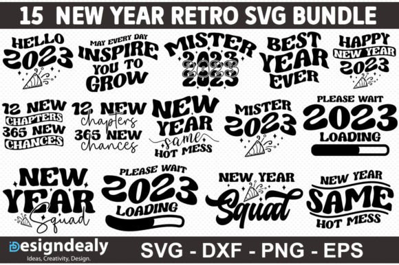 New Year Retro SVG Bundle